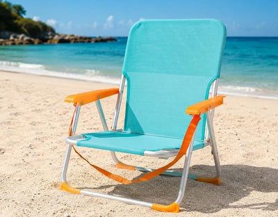 Silla playa aluminio fija aguamarina con asas para transportar 71x54x59 cm, 24 cm altura asiento
