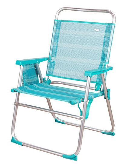 Silla playa aluminio fija aguamarina, con asas para transportar, 88x57x51 cm, 37 cm altura asiento