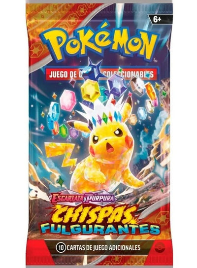 Sobres Pokemon expansión Sleeved Booster Chispas fulgurantes reimpresion mayo 2026. Incluye 10 cartas JCC, una carta de energia