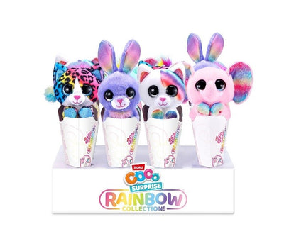 Peluche Coco Surprise Rainbow  incluye figura sorpresa, 20cm en cono