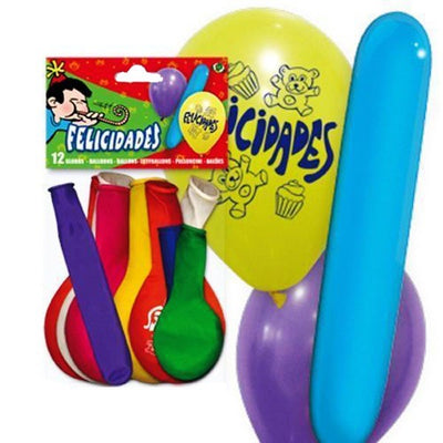 BOLSA 6 GLOBOS IMPRESOS "FELICIDADES"