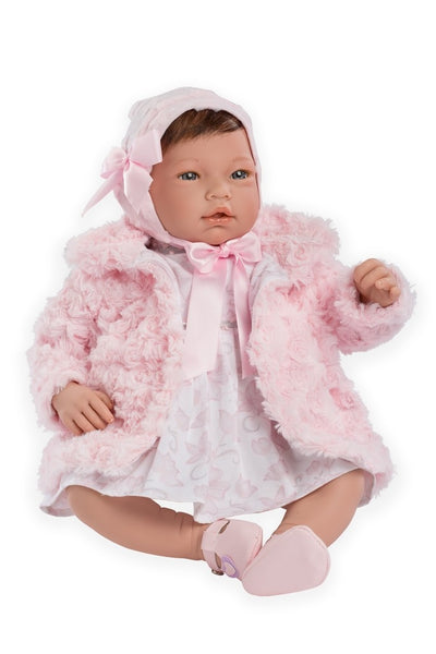REBORN VALENTINA, VESTIDO ESTAMPADO FLORES ROSA, ABRIGO ROSA