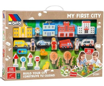 CIUDAD BLOQUES MADERA 55 PCS + PUZZLE