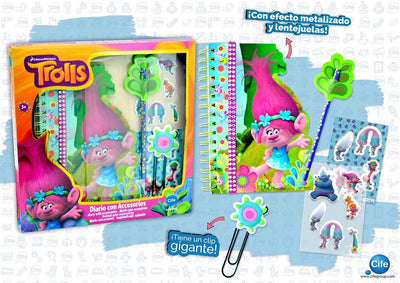 DIARIO CON ACCESORIOS TROLLS