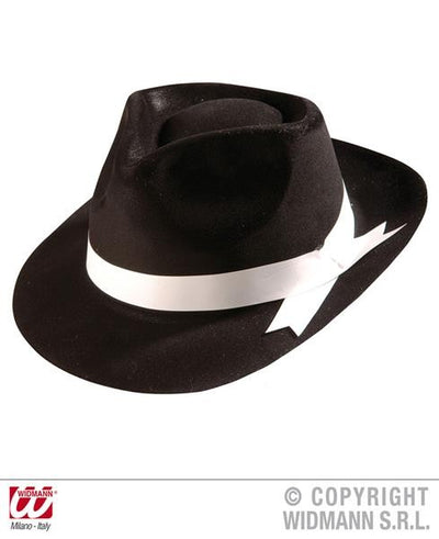 SOMBRERO GÁNGSTER NEGRO FLOCADO"LAZO BLANCO