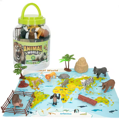 ANIMAL WORLD-BOTE 19 ANIMALES JUNGLA C/ACC-D16X21CM