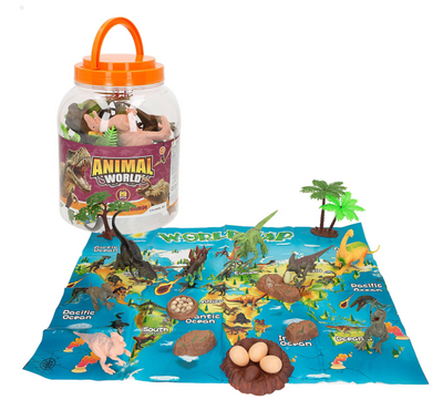 ANIMAL WORLD-BOTE 19 DINOSAURIOS  C/ACC-D16X21CM