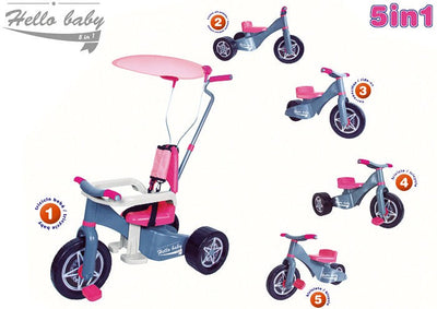 CUSTOM TRICICLO ROSA COMPLETO 5 EN 1 (98X43X88CM)
