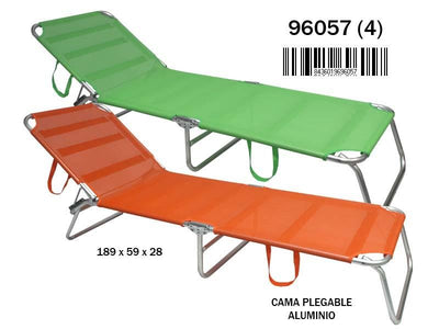 CAMA PLAYA ALUMINIO PLEGABLE NARANJA Y VERDE